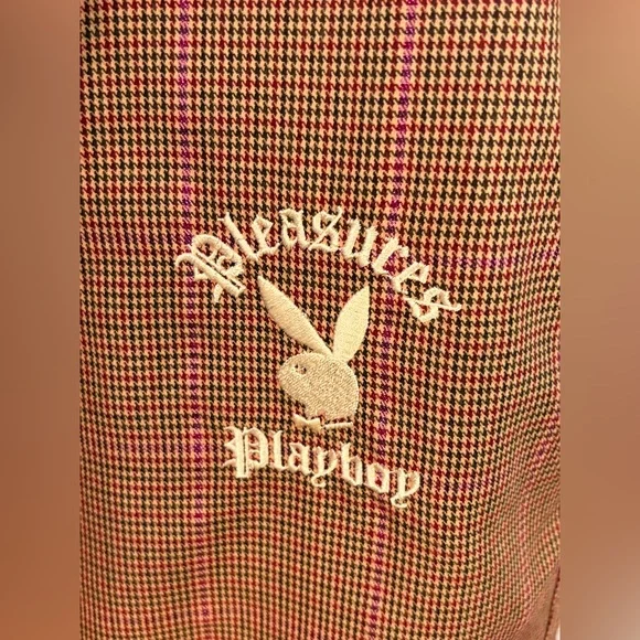 Pleasures x Playboy Plaid Trousers Brown with Embroidered Logo - Picture 4 of 7